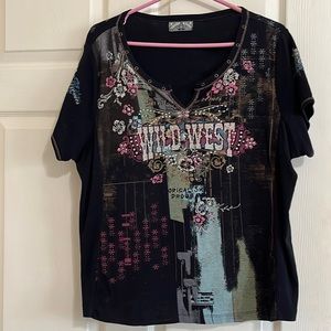 Very cute soft shirt with embellished wild West design